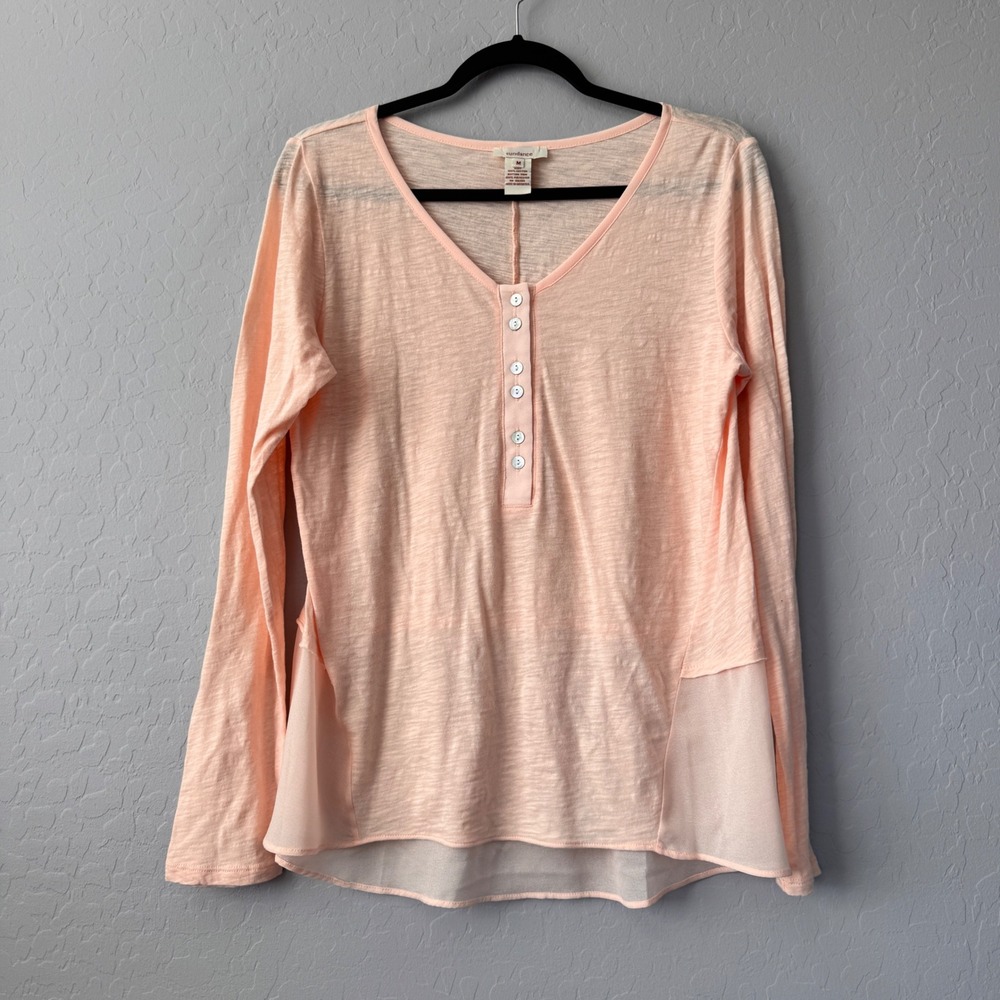 Sundance Long Sleeve Button Down Top Shirt Women's Medium Peach Casual